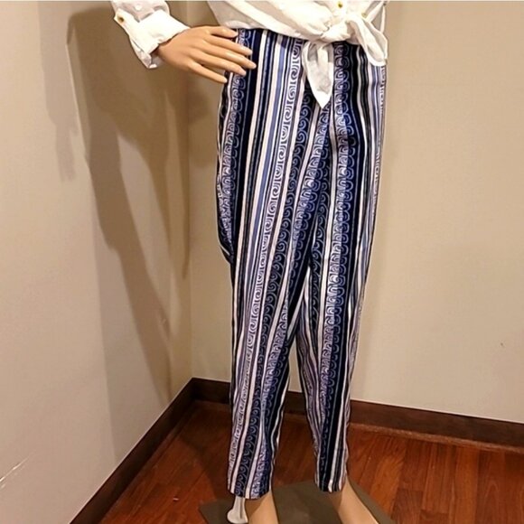 Blue & White Striped Pattern High-Waisted Lightweight Pants Womens Size M - Picture 6 of 14